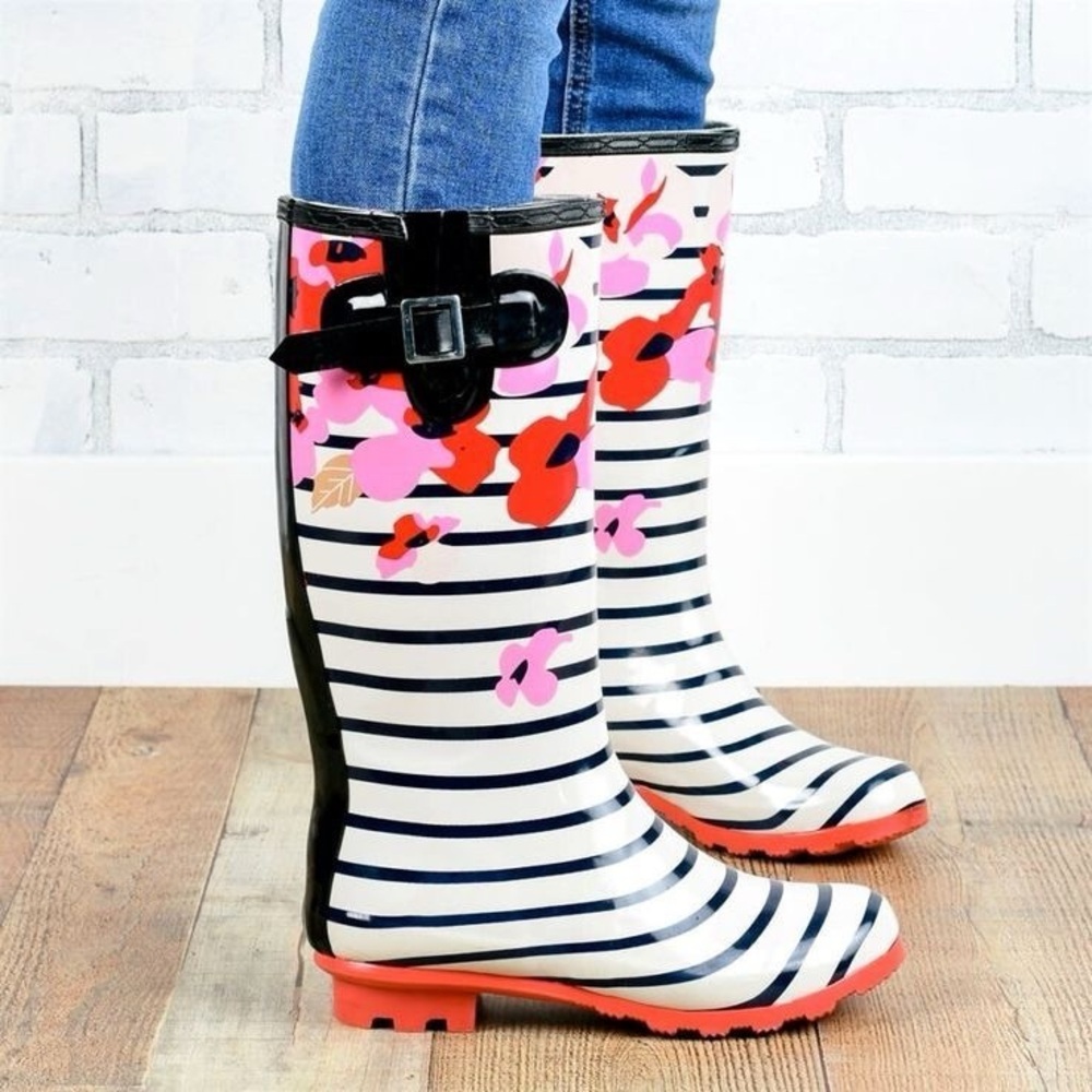 Black + White Striped & Floral Garden or Rain Boots - Fun, Bold & Weather-Ready!